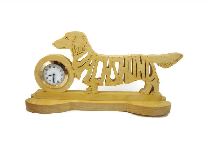 Long Haired Dachshund Quartz Desk Clock Handmade From Poplar