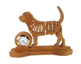 Bloodhound Quartz Desk Clock Handcrafted From Cherry Wood