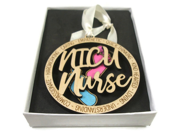 Neonatal Intensive Care Unit NICU Nurse Christmas Ornament Laser Engraved From Birch Wood image 2