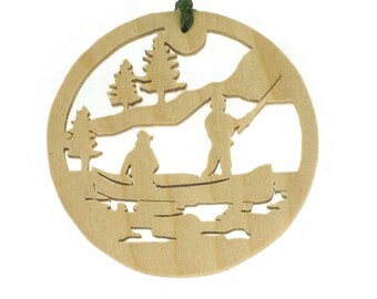 Friends Fishing Trip Christmas Ornament Handmade From Birch Plywood, Fishing Boat on the Lake