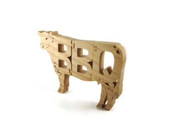 BBQ Cow Wooden Scroll Saw Puzzle Handmade By KevsKrafts