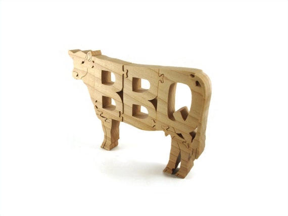BBQ Cow Wooden Scroll Saw Puzzle Handmade By KevsKrafts