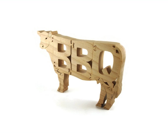 BBQ Cow Wooden Scroll Saw Puzzle Handmade By KevsKrafts