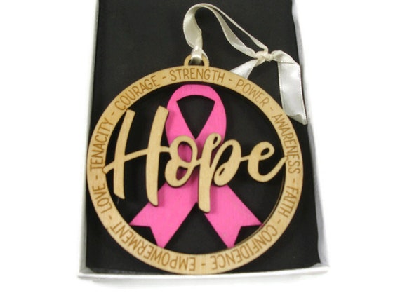Hope Cancer Pink Ribbon Layered Christmas Ornament Laser Engraved