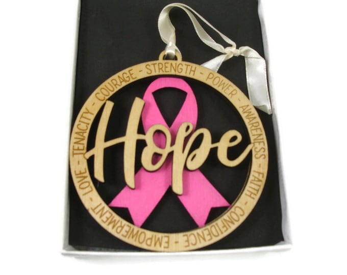 Hope Cancer Pink Ribbon Layered Christmas Ornament Laser Engraved