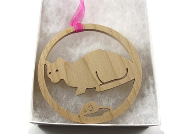 Cat And Mouse Christmas Ornament Handmade From Maple Wood By KevsKrafts