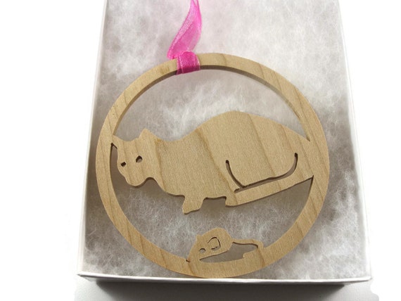 Cat And Mouse Christmas Ornament Handmade From Maple Wood By KevsKrafts
