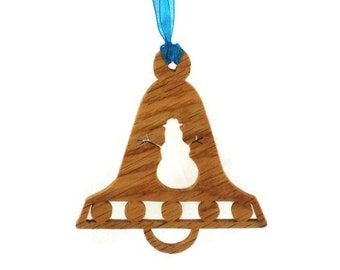 Snowman Bell Shaped Christmas Ornament Handmade From Oak Wood