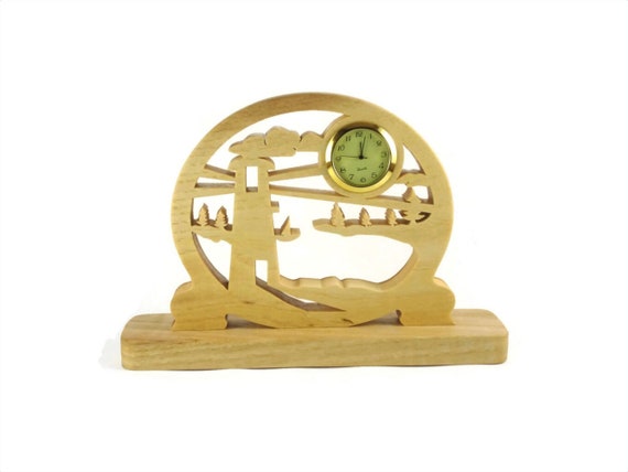 Lighthouse Scene Desk Clock Or Shelf Clock Handmade from Ash Wood By KevsKrafts