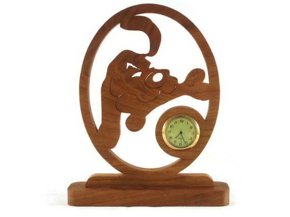 Dog With Doggy Bone Desk Or Shelf Clock Handmade From Cherry Wood