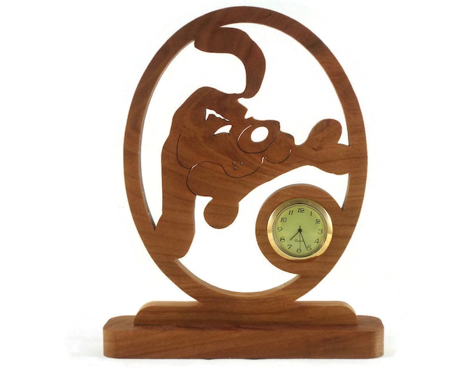 Dog With Doggy Bone Desk Or Shelf Clock Handmade From Cherry Wood