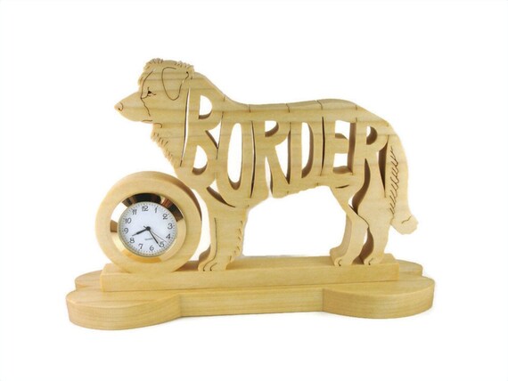 Border Collie Quartz Desk Clock Handcrafted From Poplar Wood By KevsKrafts
