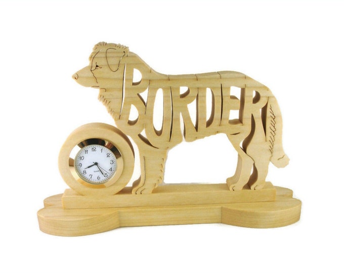 Border Collie Quartz Desk Clock Handcrafted From Poplar Wood By KevsKrafts