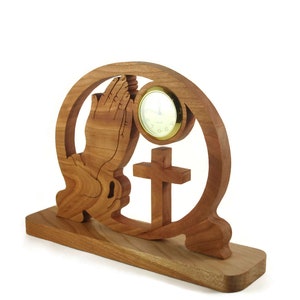 Praying Hands and Cross Desk Clock Handmade From Cherry Wood By KevsKrafts Woodworking image 2