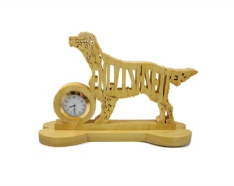 English Setter Wood Quartz Desk Clock Handcrafted From Poplar Lumber