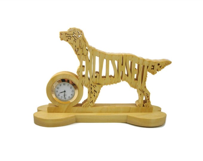 English Setter Wood Quartz Desk Clock Handcrafted From Poplar Lumber