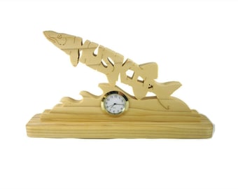 Muskie Fish Desk Or Shelf Clock Handmade From Poplar Wood By KevsKrafts