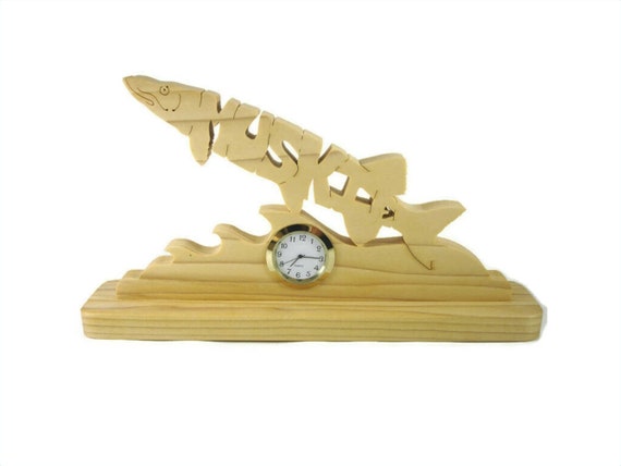 Muskie Fish Desk Or Shelf Clock Handmade From Poplar Wood By KevsKrafts