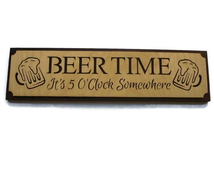 Wooden Beer Time Sign Handmade From Birch And Walnut By KevsKrafts Bar And Grill Decor.