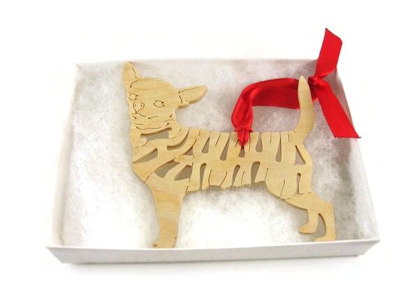 Chihuahua Christmas Tree Ornament Decoration Handmade From Birch Wood By KevsKrafts BN 7-2 R
