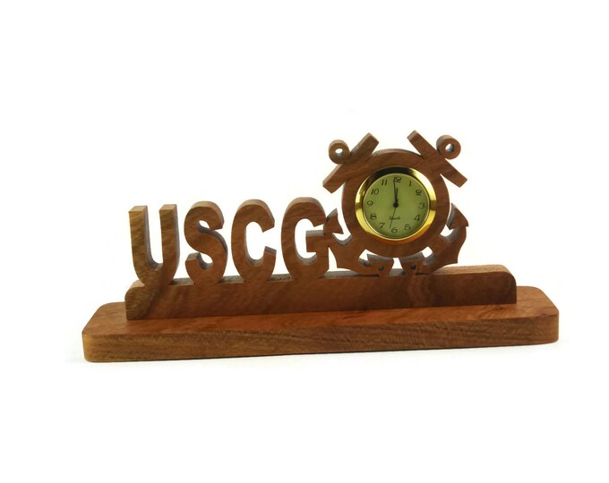 U.S. Coast Guard ( USCG ) Desk Or Shelf Clock Handmade From Cherry Wood By KevsKrafts BN-4