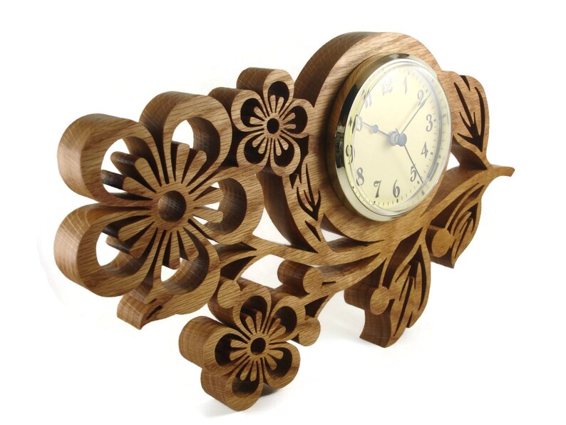 Wood Pansy Flower Wall Hanging Clock Handmade From Oak Wood By Etsy