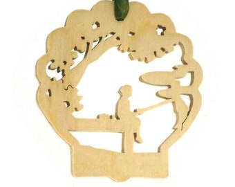 Dock Fishing Scene Christmas Ornament Handmade From Birch Plywood