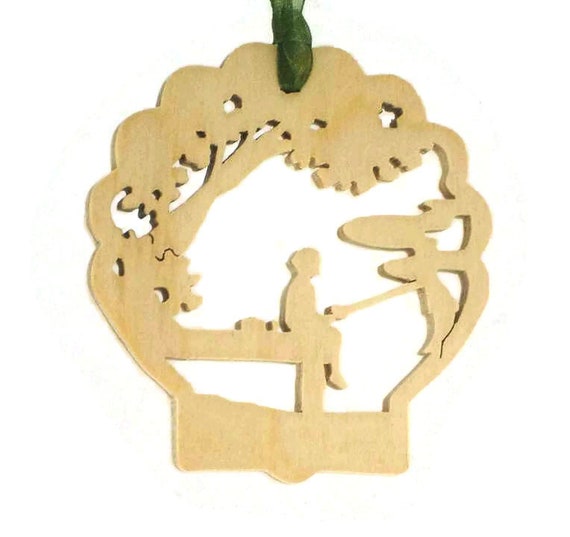 Dock Fishing Scene Christmas Ornament Handmade From Birch Plywood