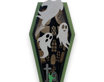 Halloween Coffin Spooky Ghost Castle Lantern With Tea Light and DYI Options 01