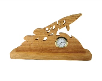 Pike Fish Desk Or Shelf Clock Handmade From Oak Wood By KevsKrafts