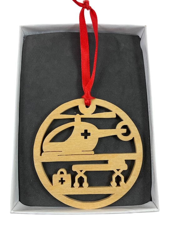 Flight Nurse EMS Helicopter Christmas Ornament Handmade From Birch Wood By KevsKrafts NB-3-4