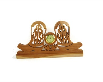 Cowboy Boot Desk Clock Western Time Piece Handmade From Cherry Wood