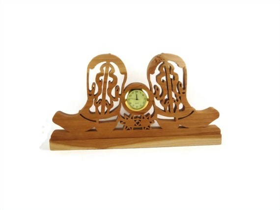 Cowboy Boot Desk Clock Western Time Piece Handmade From Cherry Wood