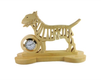Bull Terrier Quartz Desk Clock Handcrafted From Poplar Wood