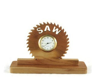 Wooden Saw Blade Desk Clock Handmade From Cherry By KevsKrafts