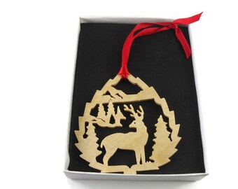 Deer Scene Christmas Ornament Handmade From Birch Wood By KevsKrafts BN-12
