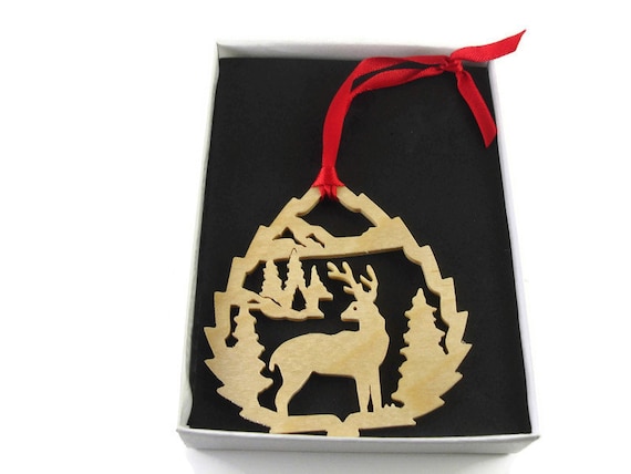 Deer Scene Christmas Ornament Handmade From Birch Wood By KevsKrafts BN-12