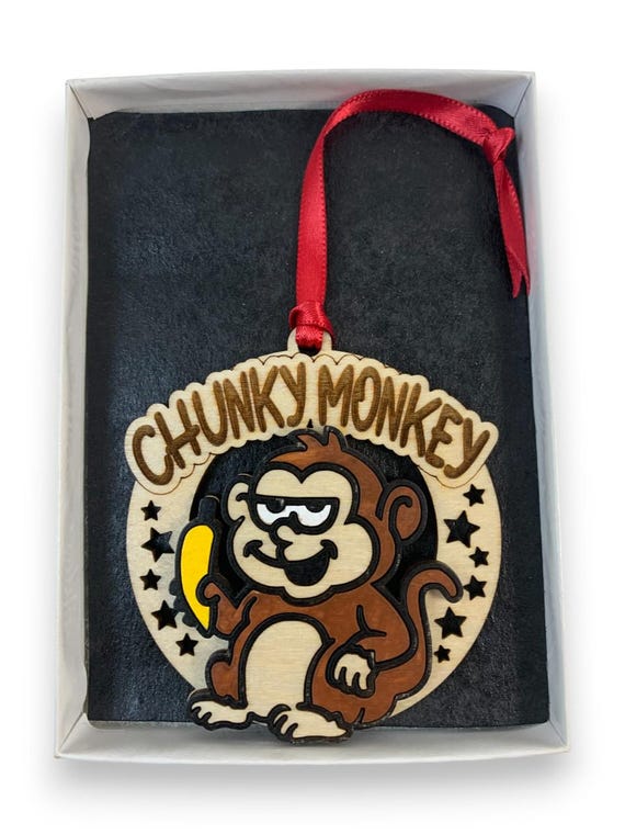 Funny Monkey Ornament "Chunky-Monkey" Laser Engraved and Hand Painted Gag Gift