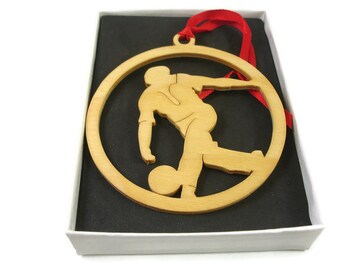 Guy Throwing The Bowling Ball Christmas Ornament Handmade From Birch Wood