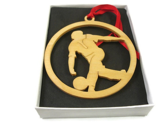 Guy Throwing The Bowling Ball Christmas Ornament Handmade From Birch Wood