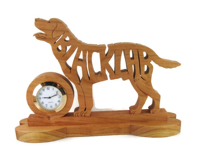 Black Labrador Retriever Quartz Desk Clock Handcrafted From Cherry Wood By KevsKrafts