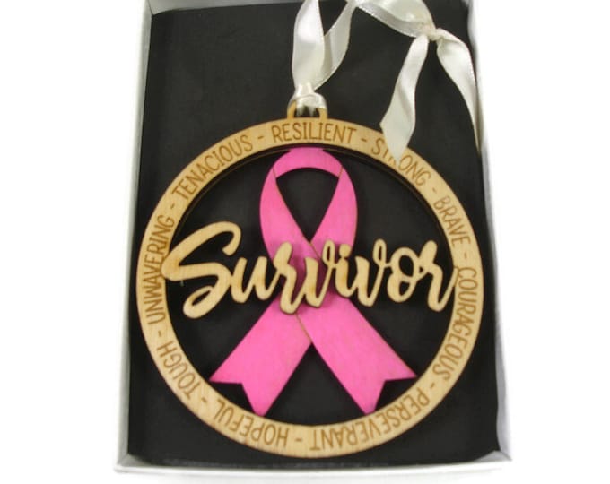 Breast Cancer Survivor Christmas Ornament Laser Engraved From Birch