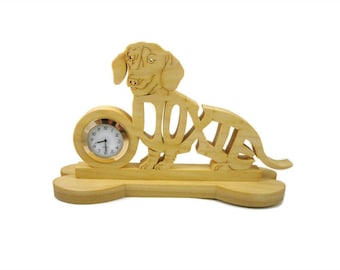 Doxie Dachshund Quartz Desk Clock Handcrafted From Poplar Wood