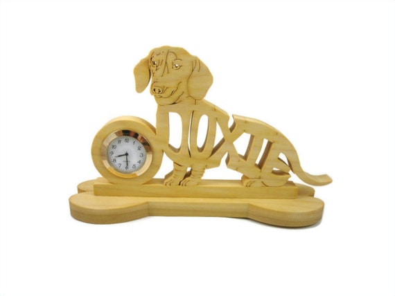 Doxie Dachshund Quartz Desk Clock Handcrafted From Poplar Wood