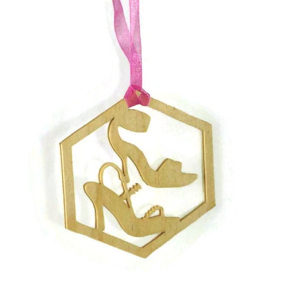 Handmade Birch Wood High Heel Shoe Christmas Ornament