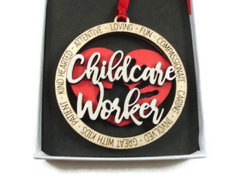 Childcare Worker Christmas Ornament Laser Engraved And Hand Painted