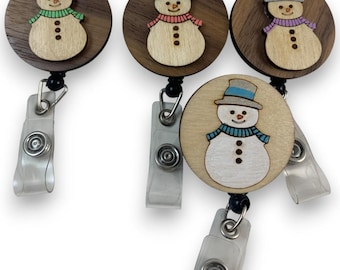 Winter Themed Badge Reel with Snowman, Retractable ID Holder with Alligator Swivel Clip