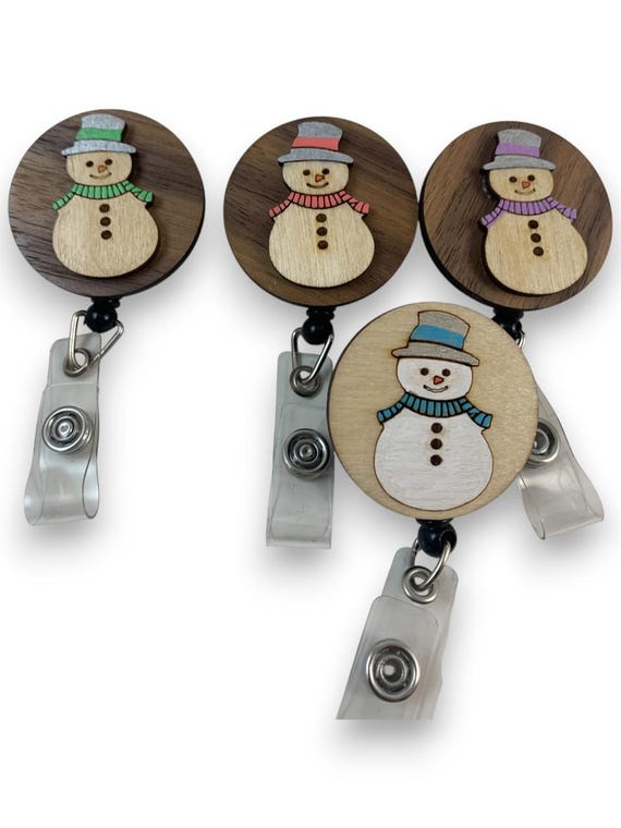 Winter Themed Badge Reel with Snowman, Retractable ID Holder with Alligator Swivel Clip