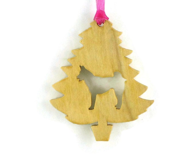 Alaskan Husky Christmas Ornament Handmade From Poplar Wood  Siberian Husky Holiday Decor
