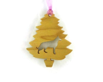 German Shepherd Christmas Tree Ornament Handmade From Poplar Wood, Alsatian Wolf Dog